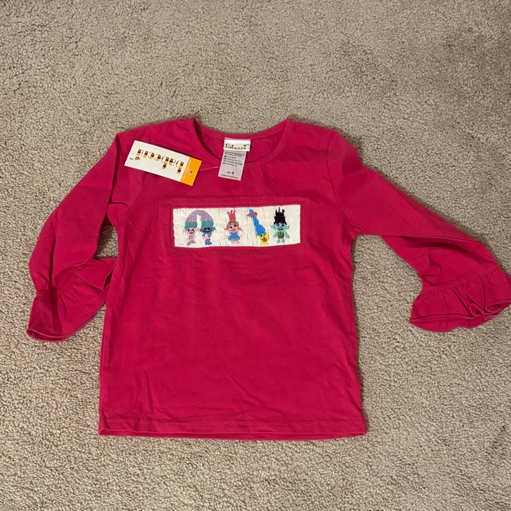 NWT Smocked Embroidered Trolls girls 4t long sleeves shirt